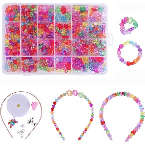 KALANKA-Perles pour Enfants,DIY Perles Plastique Coloré 24 Compartiments Kit De Loisirs Créatifs L'atelier De Bijoux Fabrication de Bracelet Collier en PVC Box comme cadeau pour les enfants filles 65