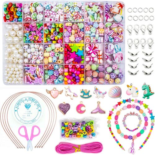 KALANKA-Perles pour Enfants, Perles Plastique Coloré 24 Compartiments Kit De Loisirs Créatifs De Bijoux Fabrication de Bracelet Collier comme cadeau pour les enfants filles (Perles pour Enfants)