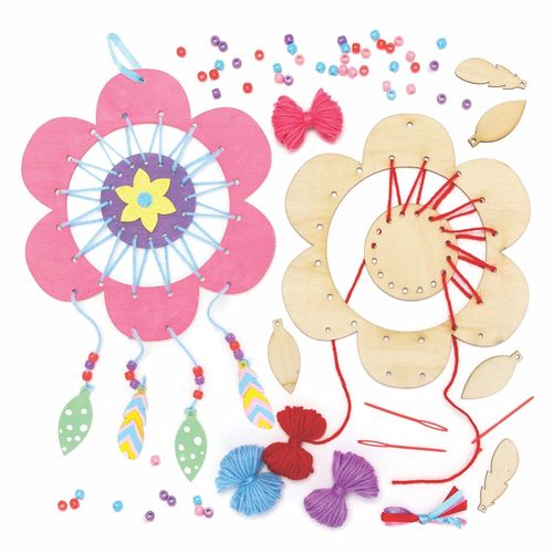 KALANKA-AX866 Kits d'attrape-rêves en fleurs - Paquet de 4, créez vos propres attrape-rêves pour les arts et l'artisanat pour enfants, des décorations murales et une introduction à la couture