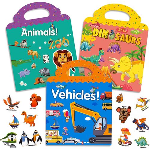 KALANKA-Livres d'autocollants réutilisables pour enfants de 2, 3, 4, 5 ans, cadeaux pour filles et garçons, 3 ensembles de jouets éducatifs, jouets de voyage en plein air pour tout-petits Montessori
