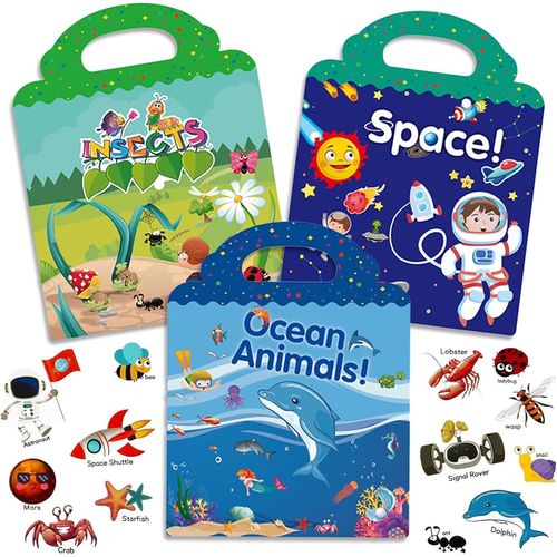 KALANKA-Lot de 3 livres d'autocollants réutilisables pour enfants de 2, 3, 4 et 5 ans - Cadeaux pour filles et garçons - Jouets éducatifs - Jouets de voyage en plein air pour tout-petits - Jouets Mon