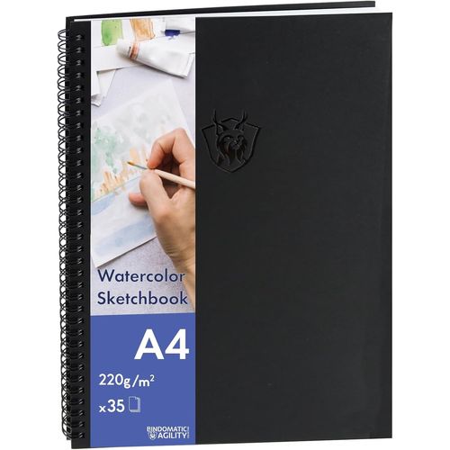 Kalanka-Bloc À Dessin Aquarelle A4 - Carnet De Croquis À Spirale - Papier Aquarelle 220 G/M² - 30 Feuilles - Carnet De Croquis Aquarelle De Qualité Supérieure Pour Techniques De Médias Humides Et