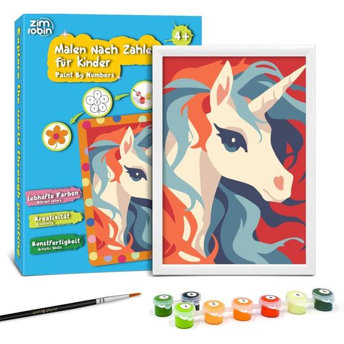 KALANKA-Peinture Numero Enfant -12×8cm Peinture par numéros enfants à partir de 5 6 7 ans filles et garçonsCadeau créatif avec cadre 1 pinceau et peinture acrylique(Jolie licorne)