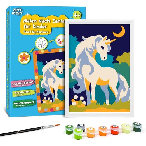 KALANKA-Peinture Numero Enfant -12×8cm Peinture par numéros enfants à partir de 5 6 7 ans filles et garçonsCadeau créatif avec cadre 1 pinceau et peinture acrylique(Belle Licorne)