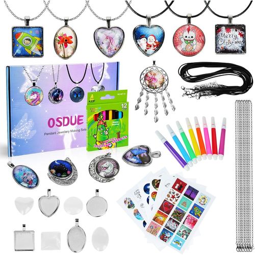 KALANKA-Kits de Bijoux et Perles pour Enfants, Bijoux Enfants Fille Kit, Bricolage Collier Pendentif, Loisir Creatif Enfant, Jouet, D'arts et Artisanat, Cadeau 5 6 7 8 9 10 Ans