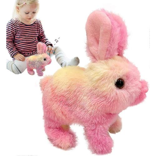 Lapin en peluche parlant | Peluche animal parlant - Jouet interactif électrique animé, jouet de développement sensoriel pour enfants, garçons et filles-Rose