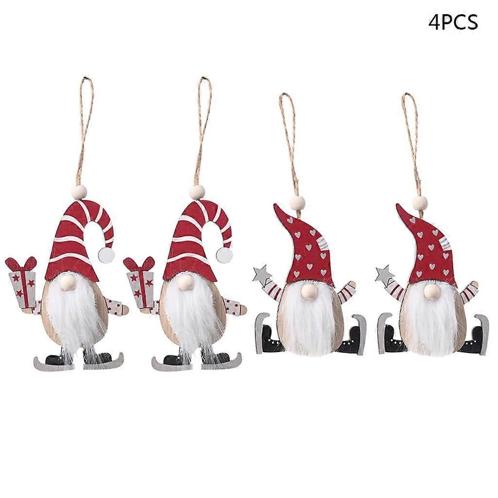 Lot de 4 nains de Noël suédois en bois pour poupées, ornements à suspendre pour sapin de Noël, décoration de fête, cadeau pour enfants, multicolore