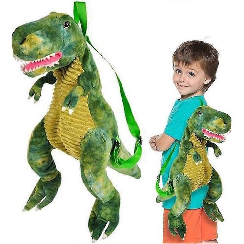 Sac à dos dinosaure en peluche pour enfants avec bretelles réglables et fermeture éclair-Bleu