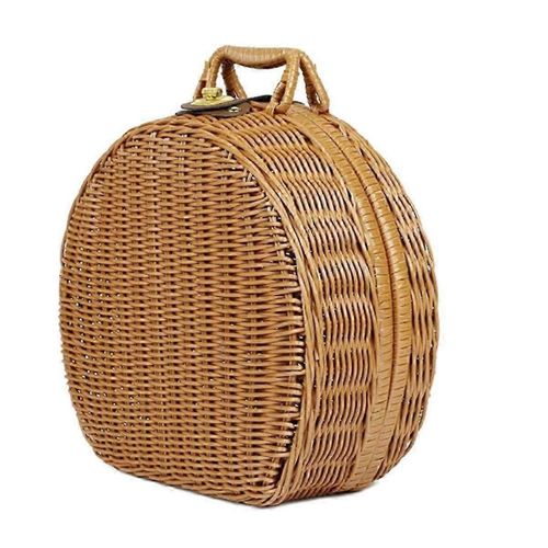 Panier de rangement rond en rotin, boîte de rangement vintage en osier tressé avec poignées