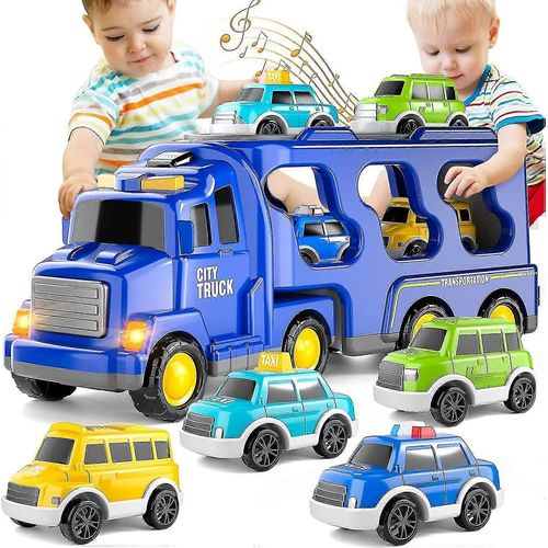 Jouets Camions Voitures Pour Garçons Tout-Petits, Jouets De Voiture Camion De Ville 5 En 1 Pour 1 2 3 4 5 Ans Garçons Filles Enfants Cadeaux D'anniversaire, Jouets Garçon Camions Voiture Camions Véhicules Fr-Blanc