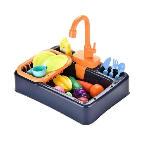 Jouets d'évier de cuisine avec eau courante, 19 pièces, cadeaux éducatifs pour filles et garçons - S-Yvan-bleu