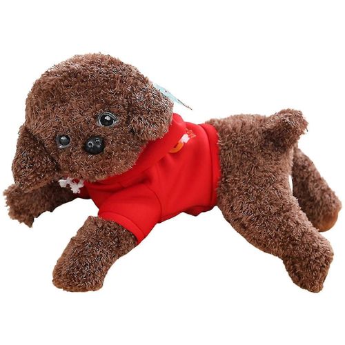 Peluche de chien de simulation entièrement remplie, adorable poupée animale en position couchée, jouet en peluche de chien caniche avec collier, vêtements, décoration de salon [pb]