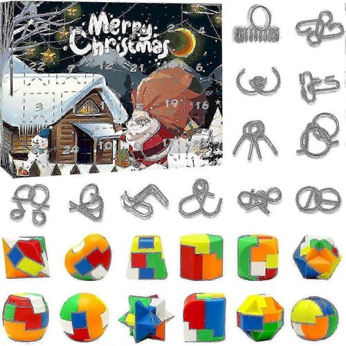 Calendrier de l'Avent - Coffret cadeau de Noël avec compte à rebours de 24 jours et puzzle 3D en fil métallique et plastique. Puzzle Toys-zong