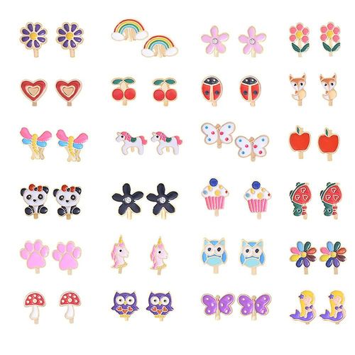 24 Paires De Boucles D'oreilles À Clip Kawaii Pour Filles, Boucles D'oreilles En Métal À Fleurs Mignonnes Pour Enfants, Déguisement De Princesse