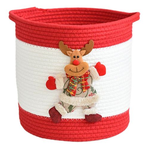 Panier de rangement en corde de coton sur le thème des vacances, panier tissé à la main, organisateur de jouets pour enfants, panier élégant pour cadeaux de Noël-Jupe YF201897