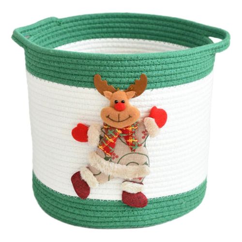 Panier de rangement en corde de coton sur le thème des vacances, panier tissé à la main, organisateur de jouets pour enfants, panier élégant pour cadeaux de Noël-Vert