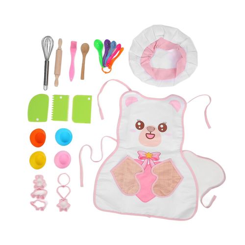 Ensemble de pâtisserie pour enfants avec tablier, chapeau, rouleau à pâtisserie, cuillère en bois, pinceau, ensemble de pâtisserie, ensemble de cuisine pour tout-petits, ensemble de cuisine pour garçons et filles