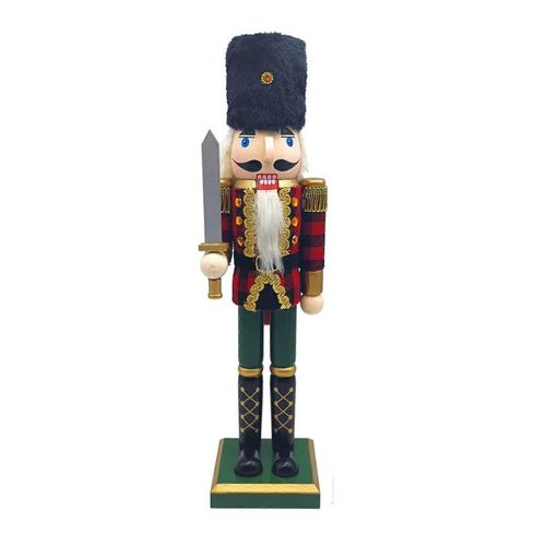 Figurine Décorative En Bois À Carreaux Casse-Noisette Soldat Roi 38 Cm Avec Tambourin Fêtes Festivals Figurine Décorative Jouet-Le Père Noël