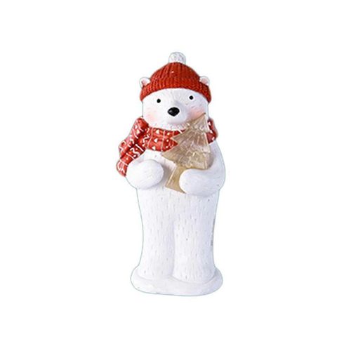 Statue d'ours blanc de Noël avec flocon de neige éclairé par LED, étoile, figurine animale en résine, décoration de table de fête de Noël-Vert