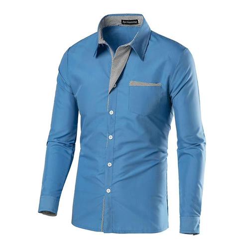 Chemise boutonnée coupe cintrée pour hommes, tenue d'affaires, hauts XL bleu roi