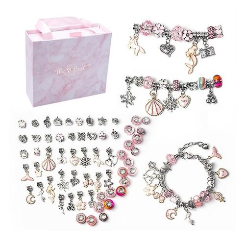 Bracelet Cr¿¿Atif En Perles De Cristal Pour Enfants, Bijoux ¿¿ Faire Soi-M¿ºme, Licorne, Coffret Cadeau Mignon, Ensemble Rose