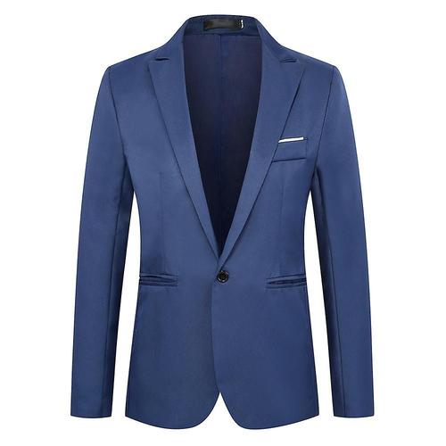 Blazer formel à un bouton pour hommes, veste de costume d'affaires à revers cranté XL bleu royal