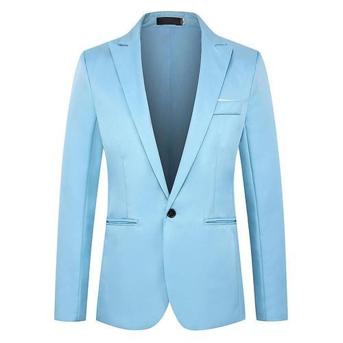 Blazer formel à un bouton pour homme, veste de costume d'affaires à revers cranté, XL, bleu ciel