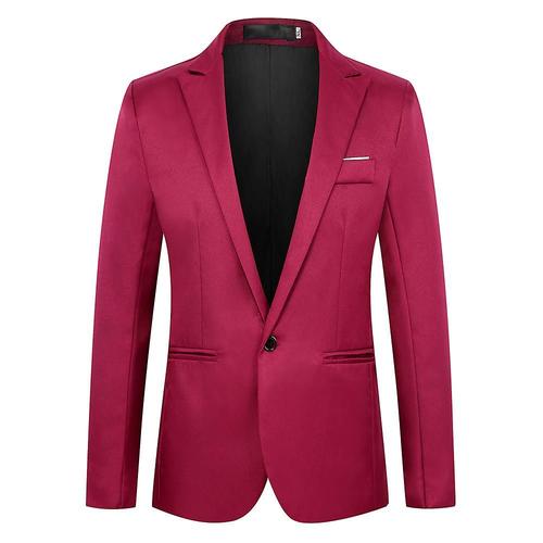 Blazer formel à un bouton pour hommes, veste de costume d'affaires à revers cranté XL vin rouge