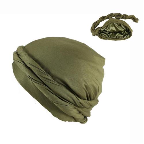 Hommes Durag Turban Headwrap Stretch Modal Et Satin Turban Écharpe Chapeau Armée Vert