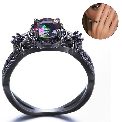Bague En Cristal Rétro Pour Femmes, Couleur Noire, Diamant Violet, Zirconium, Taille 6-10 6