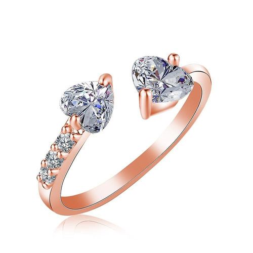 Bague Ouverte En Forme De C¿Ur D'amour Pour Femmes, Double Strass, Cuivre Brillant, Bijoux De Mariée, Cadeau, Or Rose