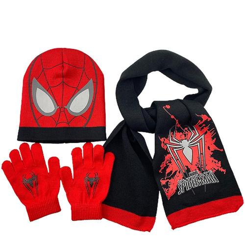 Bonnet Spiderman pour enfants, bonnet en tricot, écharpe et gants, ensemble chaud d'hiver, cadeaux noirs