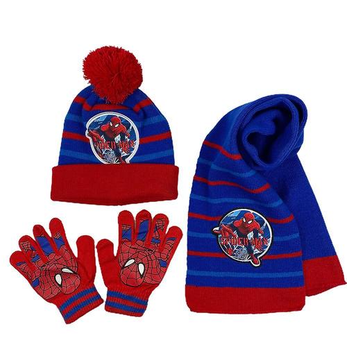 Bonnet Spiderman pour enfants, bonnet en tricot, écharpe et gants, ensemble chaud d'hiver, cadeaux bleu