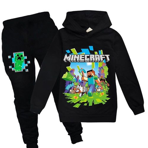 Ensemble de survêtement à capuche Minecraft pour enfants garçons filles sweat à capuche de sport hauts pantalons tenue décontractée 7-8 ans noir