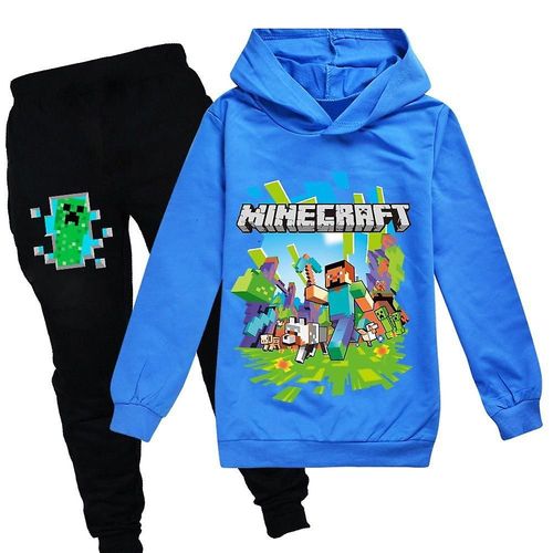 Ensemble de survêtement à capuche pour enfants Minecraft, garçons et filles, sweat à capuche, pantalon, tenue décontractée, 7-8 ans, bleu