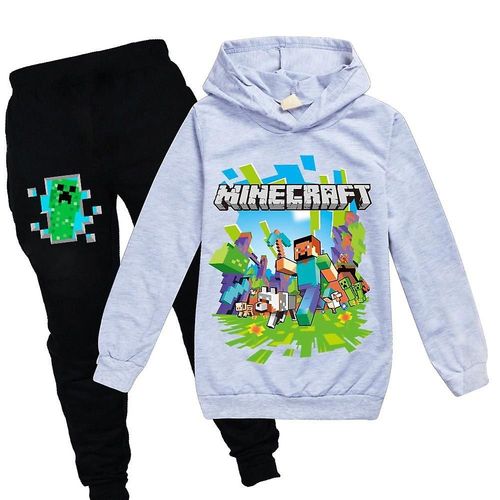Ensemble de survêtement à capuche pour enfants Minecraft, garçons et filles, sweat à capuche, pantalon, tenue décontractée, 7-8 ans, gris