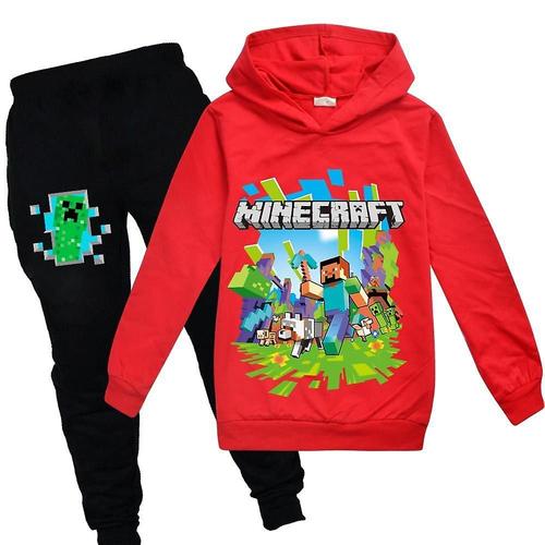 Ensemble de survêtement à capuche Minecraft pour enfants garçons filles sweat à capuche de sport hauts pantalons tenue décontractée 11-12 ans rouge