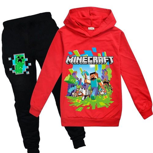 Ensemble de survêtement à capuche Minecraft pour enfants garçons filles sweat à capuche de sport hauts pantalons tenue décontractée 7-8 ans rouge