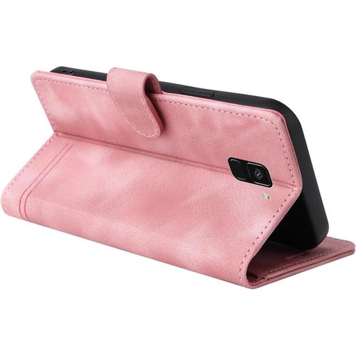 Kal-Coque Pour Samsung Galaxy A8 2018/A5 2018, Étui De Protection De Portefeuille Antichoc De Fente Pour Carte, Support De Carte À Rabat En Cuir En Pu Étui (Rose)