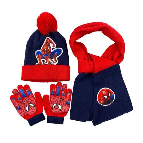 Enfants garçons 3 pièces/ensemble Spiderman hiver chaud chapeau écharpe gants ensemble enfant bonnet chapeau bleu Royal-rouge