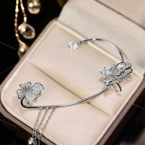 Strass Zircon Papillon Gland Oreille Manchette Clip Soirée Non Piercing Wrap Femmes Bijoux Boucle D'oreille Cadeau Argent - Droite