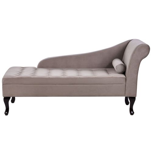 Chaise Longue Côté Droit En Velours Taupe Avec Rangement Pessac