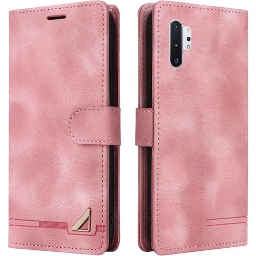 Kal-Coque Pour Samsung Galaxy Note 10 Pro/Note10 Plus, Étui De Protection De Portefeuille Antichoc De Fente Pour Carte, Support De Carte À Rabat En Cuir En Pu Étui (Rose)