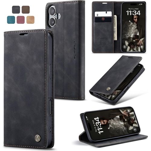 Kal-Coque Pour Iphone 16 Pochette 6.10 Pouces, Etui Protection Housse Premium En Cuir Pu, Etui À Rabat Pochette De Portefeuille Étui Pour Iphone 16 Case, Noir