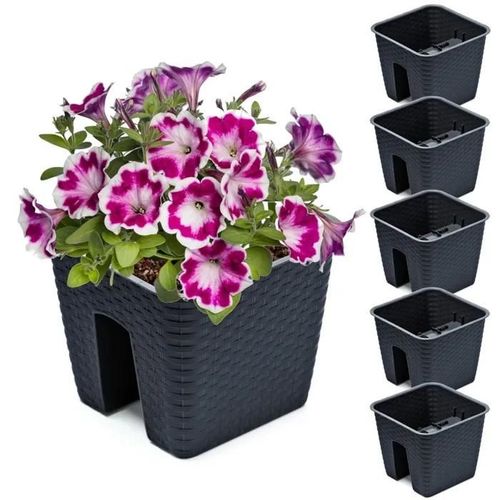 5x Potting Box 27.2 Cm X 27.2 Cm Rotin Anthracite 8.5 L Garde-Corps Balustrade