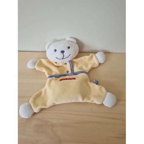 Doudou Ours Blanc Jaune Sucre D'orge