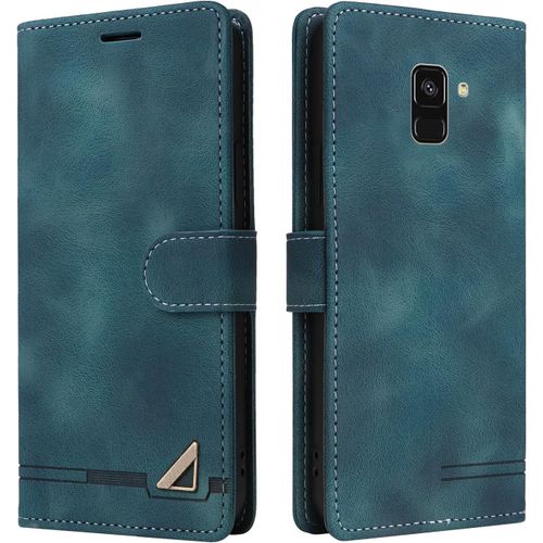 Kal-Coque Pour Samsung Galaxy A8 2018/A5 2018, Étui De Protection De Portefeuille Antichoc De Fente Pour Carte, Support De Carte À Rabat En Cuir En Pu Étui (Vert)