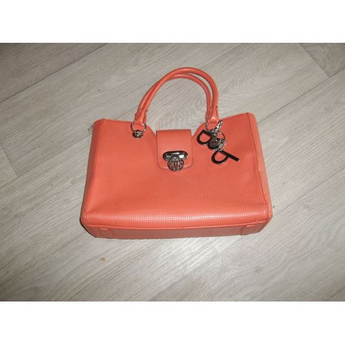Sac à main PATRICE BREAL orange simili cuir grainé breloque BE