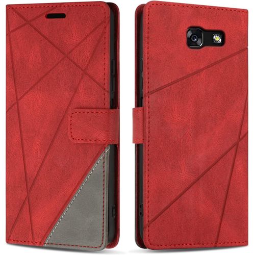 Kal-Coque Pour Galaxy A3 2017, Protection Housse Etui En Cuir Pu Portefeuille Livre Pour Galaxy A3 2017, Emplacements Cartes, Fonction Support, Rouge