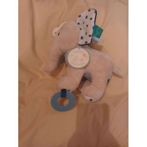 Doudou Babynat Elephant Edgar Eglantine Baby Nat Pantin Activite 21cm Grelot Anneau De Dentition
